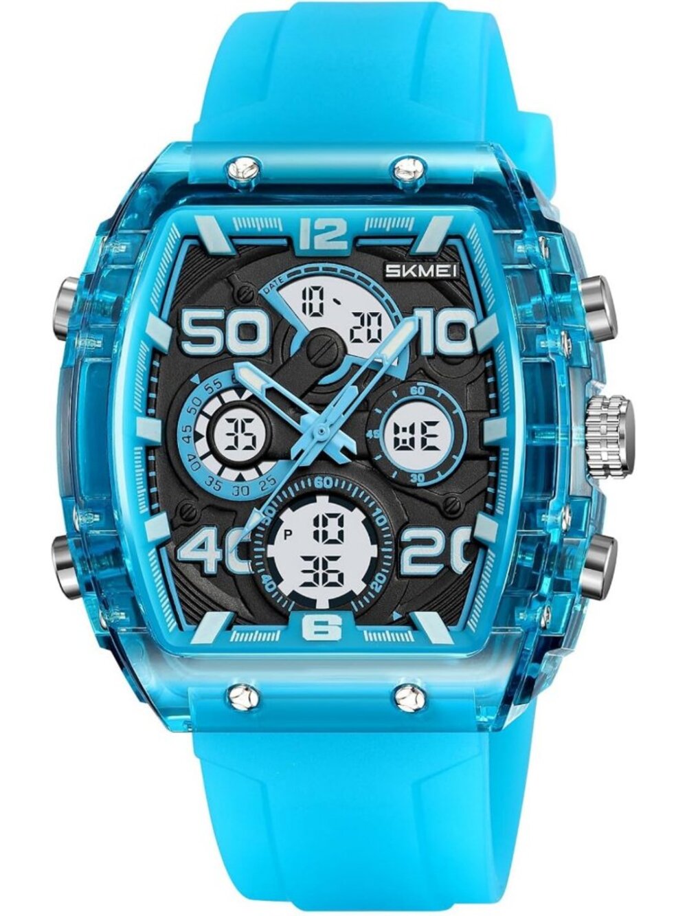 Men's Transparent Skeleton Chronograph Watch with Silicone Strap - Stylish